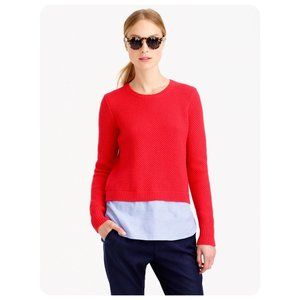 J. Crew Electric Red Lambswool Blue Layered Shirttail Sweater sz M